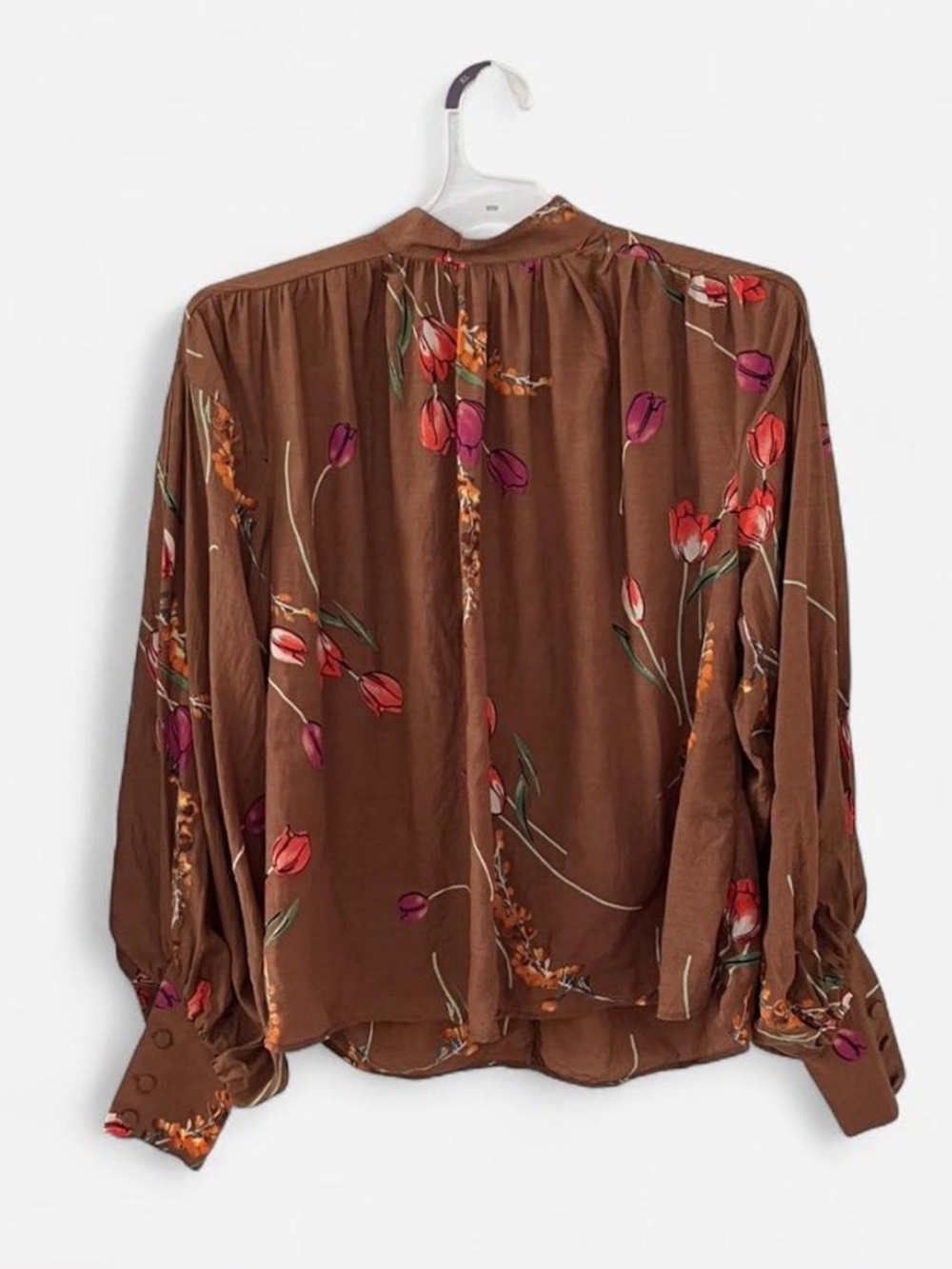 H&M brown floral blouse with long sleeves size 4
